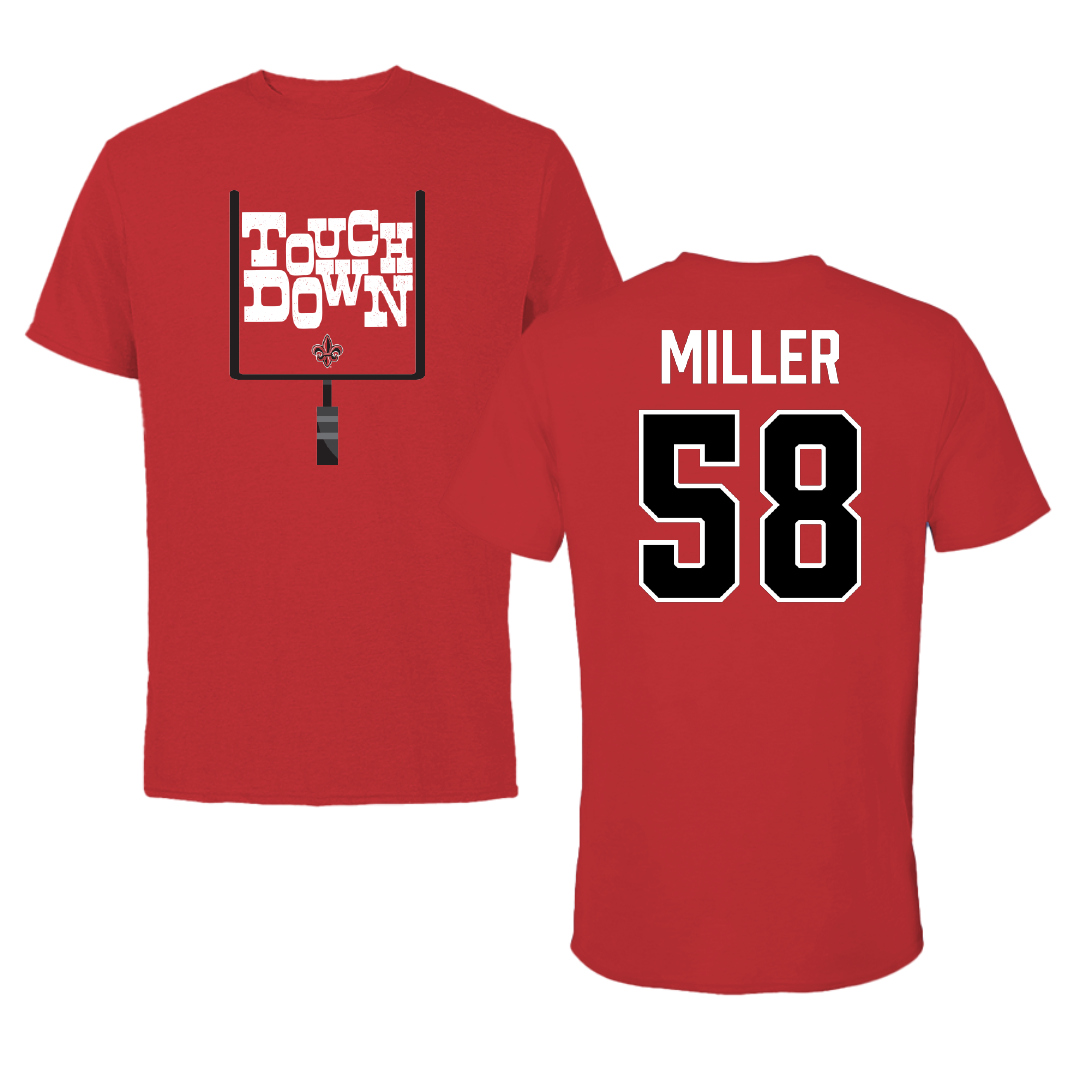 University of Louisiana at Lafayette Football Red Touchdown Performance Tee - #58 Grant Miller