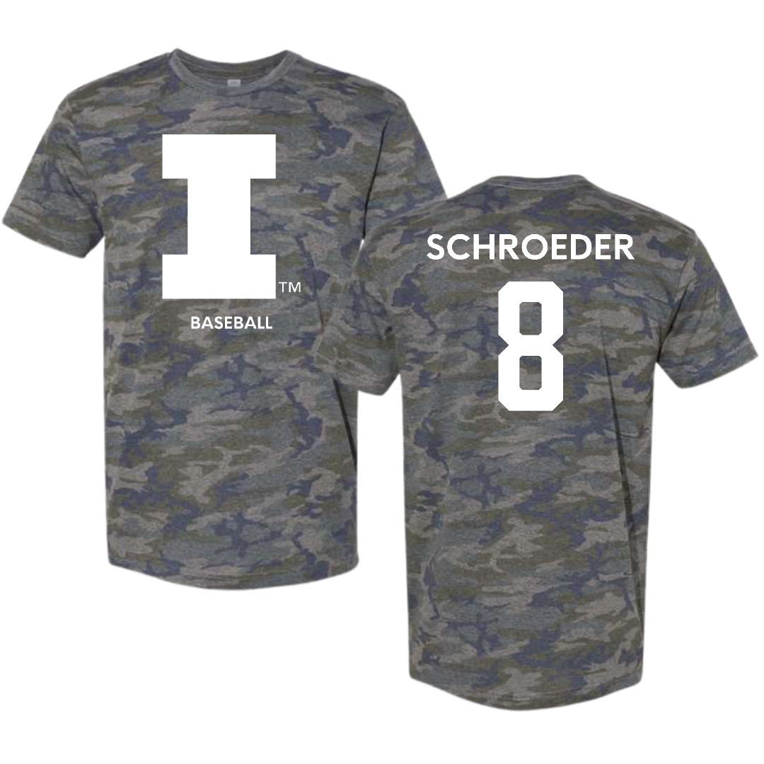University of Illinois Baseball Vintage Camo Tee - #8 Jacob Schroeder