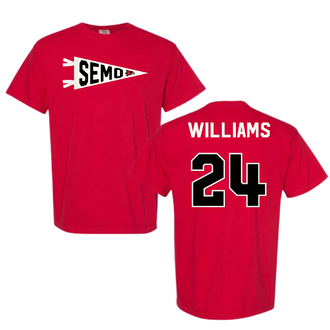 Southeast Missouri State University Football Red Pennant Comfort Colors Tee - #24 JaQori Williams