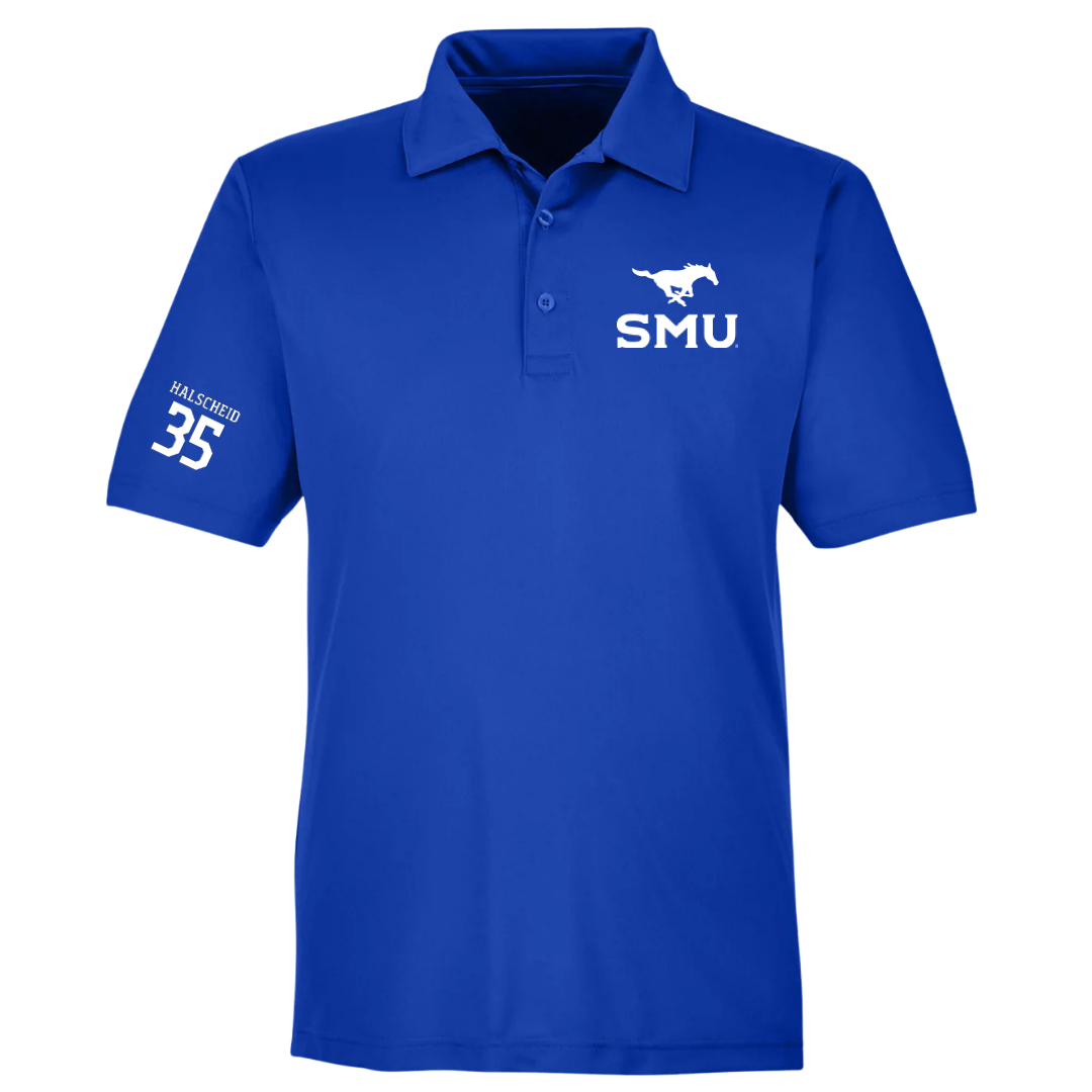 Southern Methodist University Soccer (W) Blue Polo - #35 Hayden Halscheid