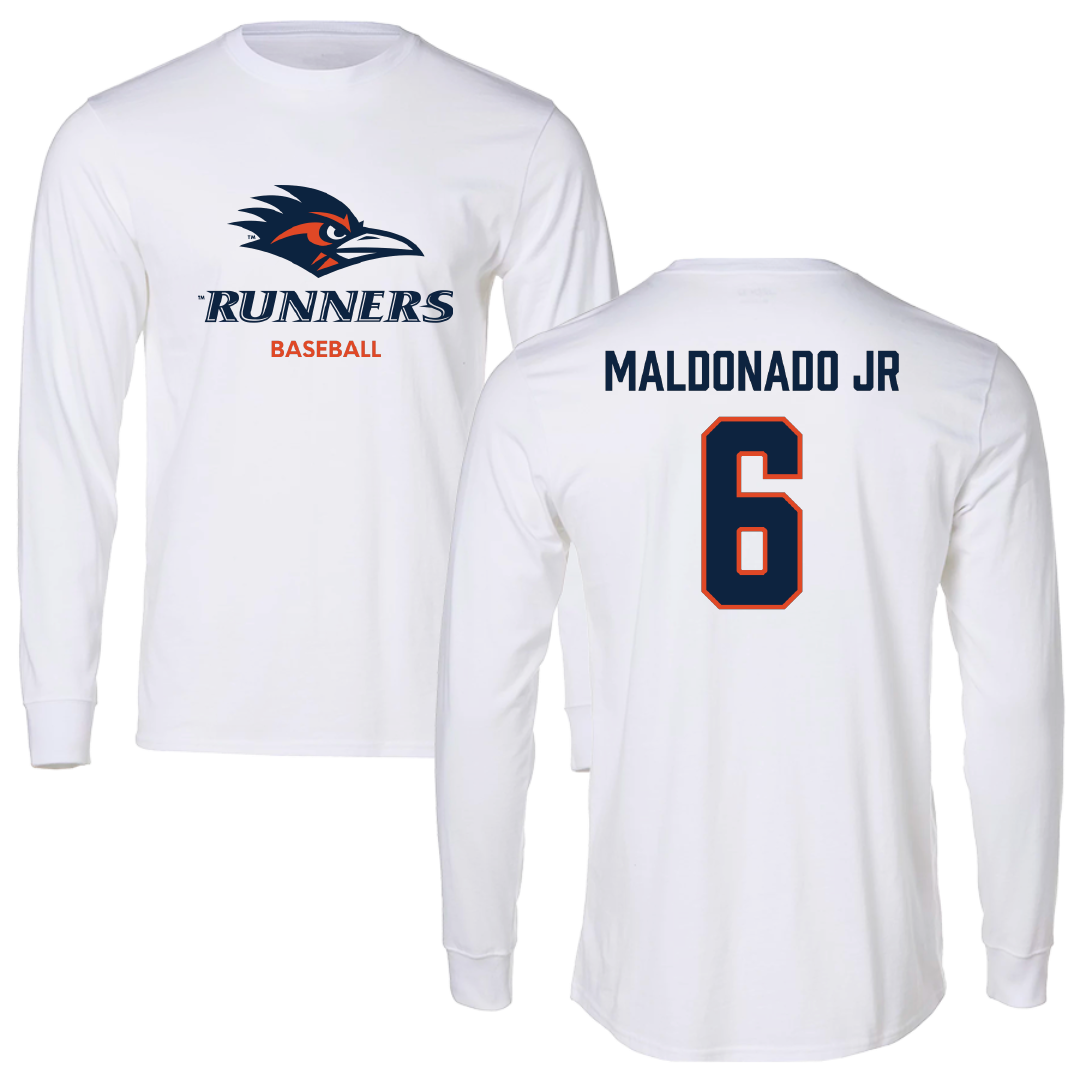 University of Texas at San Antonio Baseball White Performance Long Sleeve - #6 John Maldonado Jr