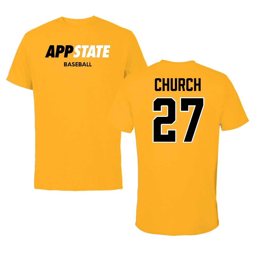 Appalachian State University Baseball Gold Performance Tee - #27 Braxton Church