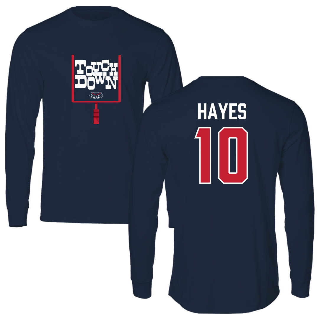 Florida Atlantic University Football Navy Touchdown Long Sleeve - #10 Omari Hayes
