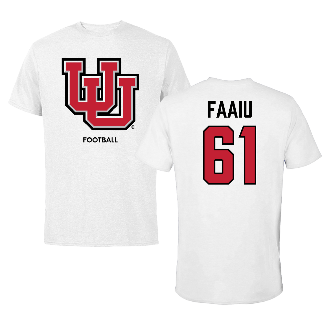 University of Utah Football White Tee - #61 Kolinu'u Faaiu