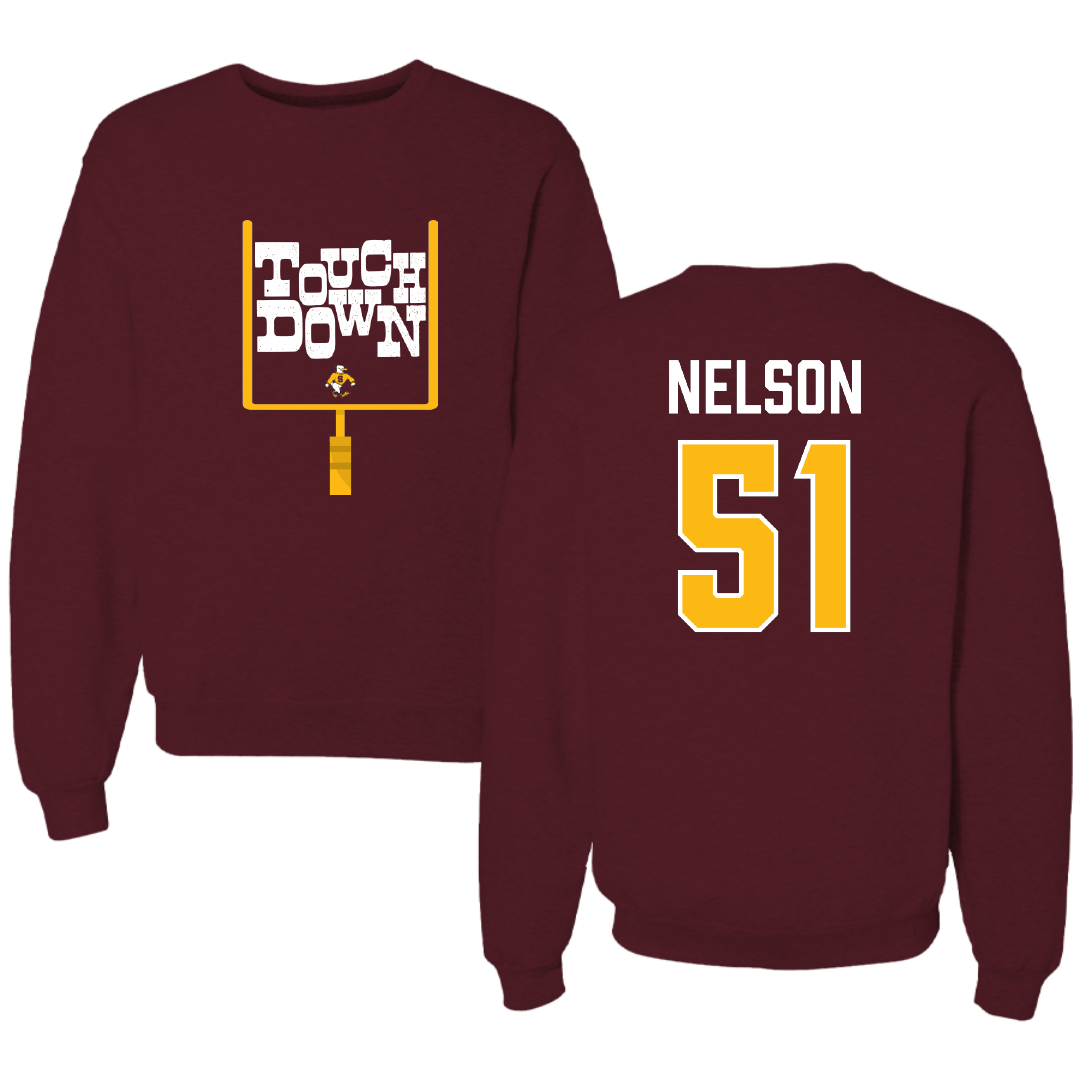 Salisbury University Football Maroon Touchdown Crewneck - #51 Matt Nelson