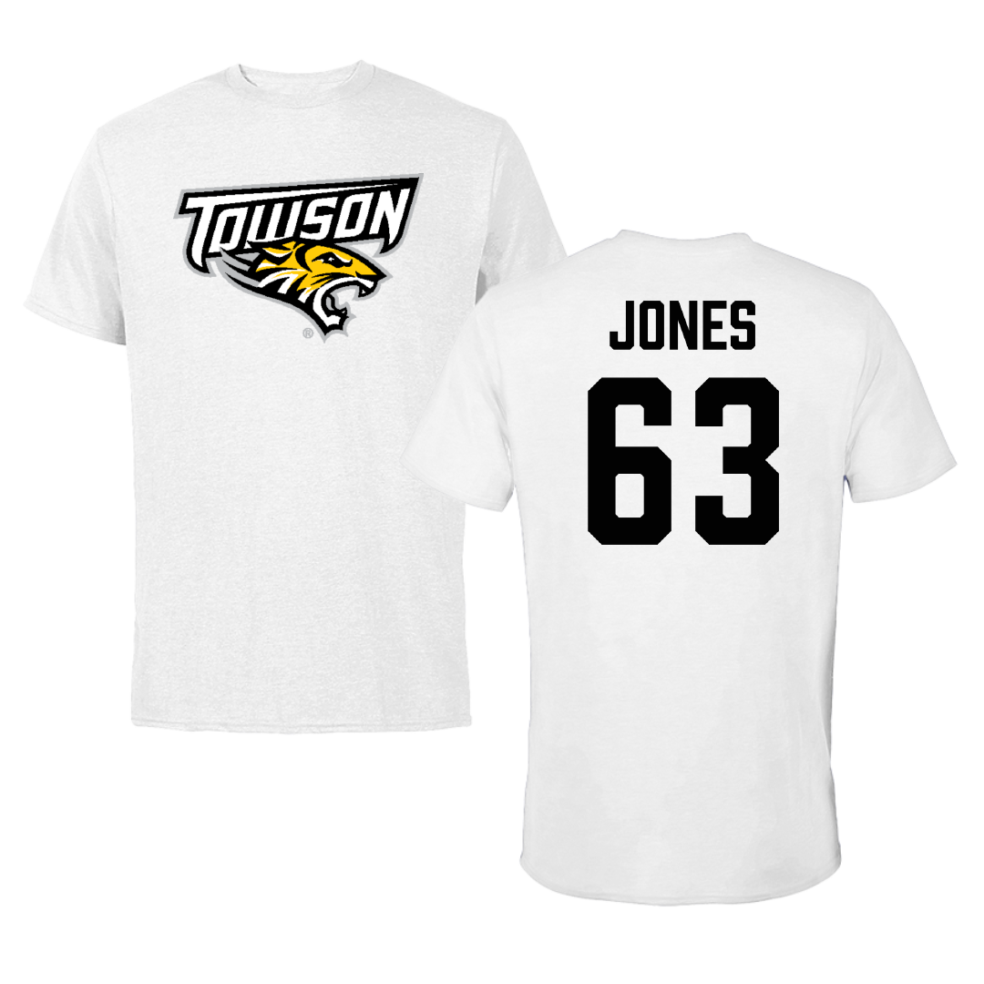 Towson University Football White Performance Tee - #63 Dillon Jones