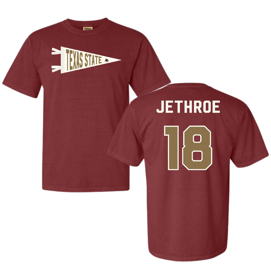 Texas State University Volleyball Maroon Pennant Comfort Colors Tee - #18 Zenai Jethroe