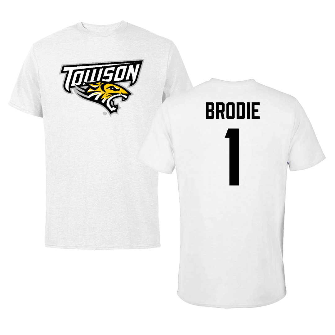 Towson University Football White Tee - #1 Myles Brodie