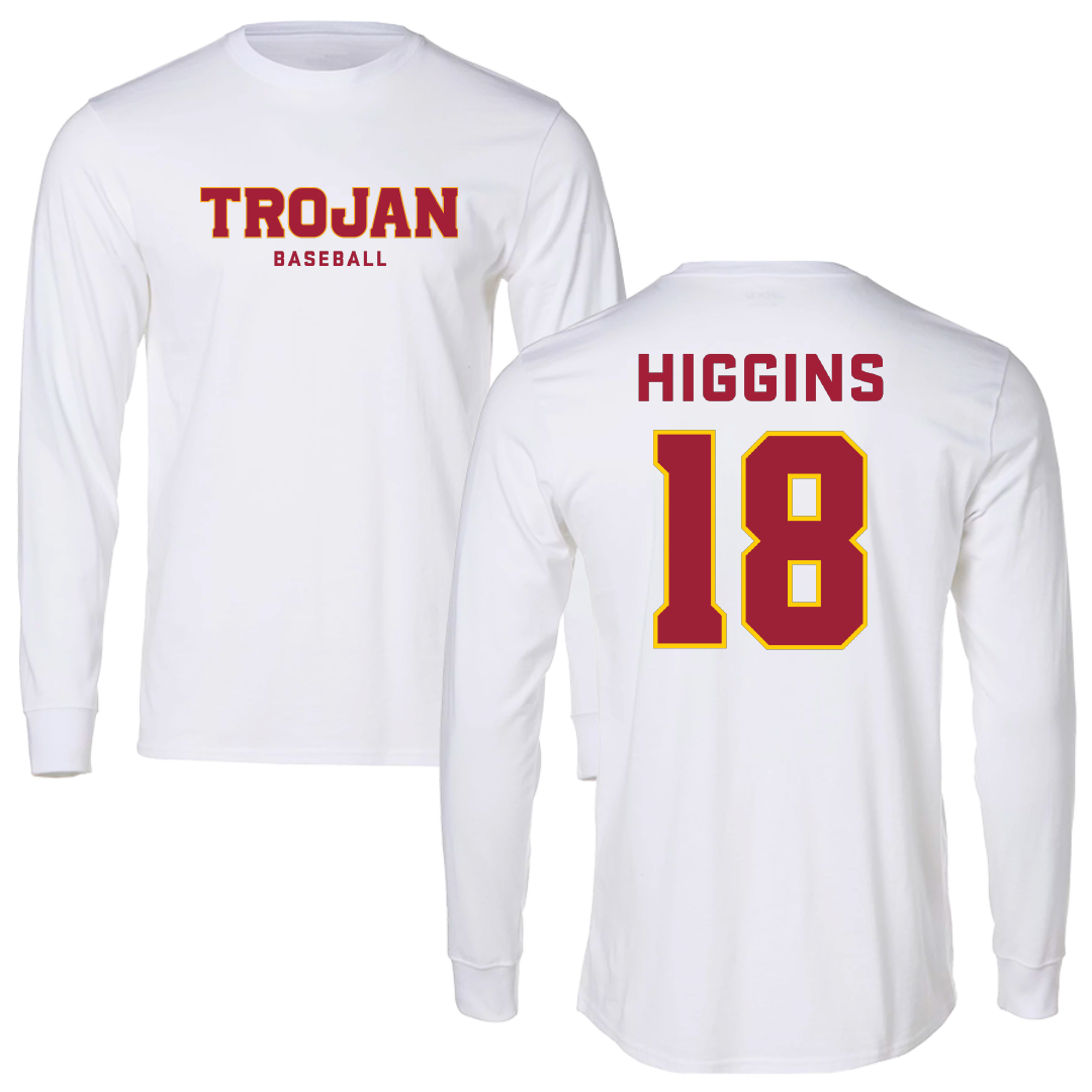 University of Southern California Baseball White Long Sleeve - #18 Kade Higgins