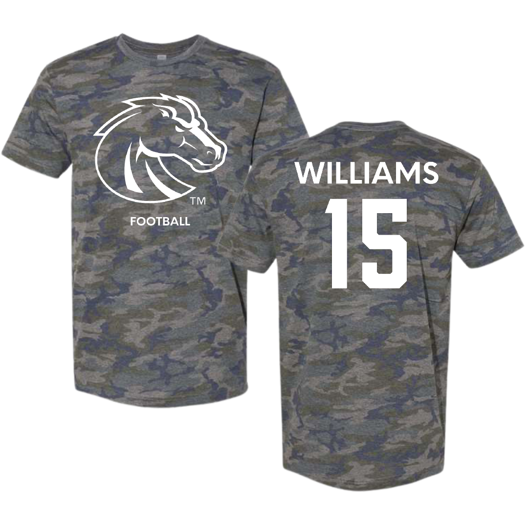 Boise State University Football Vintage Camo Tee - #15 Malakai Williams