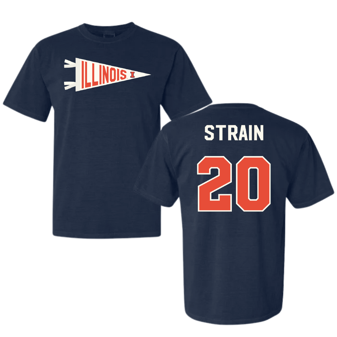 University of Illinois Football Navy Pennant Comfort Colors Tee - #20 Tyler Strain