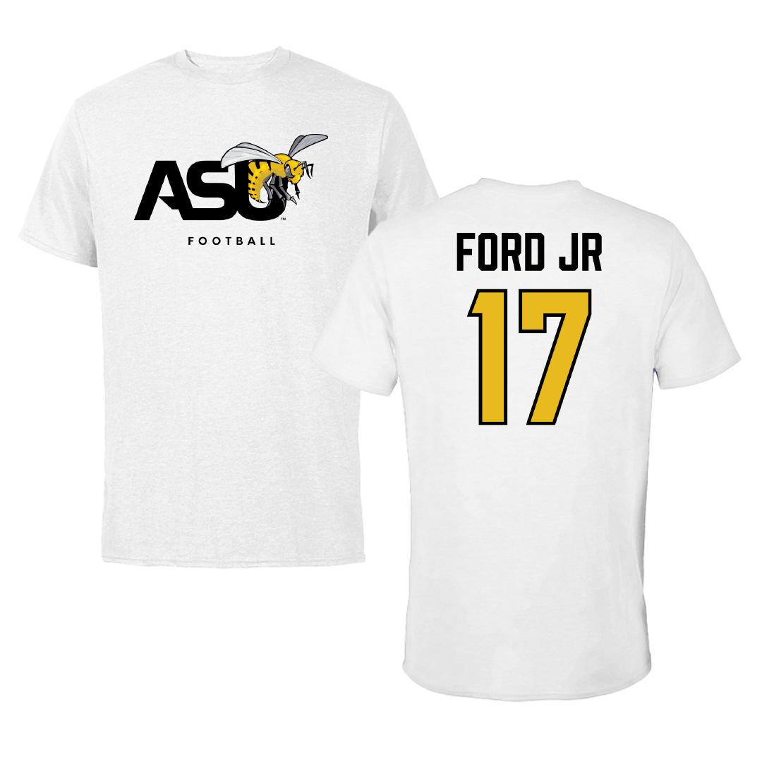Alabama State University Football White ASU Tee - #17 Aaron Ford jr