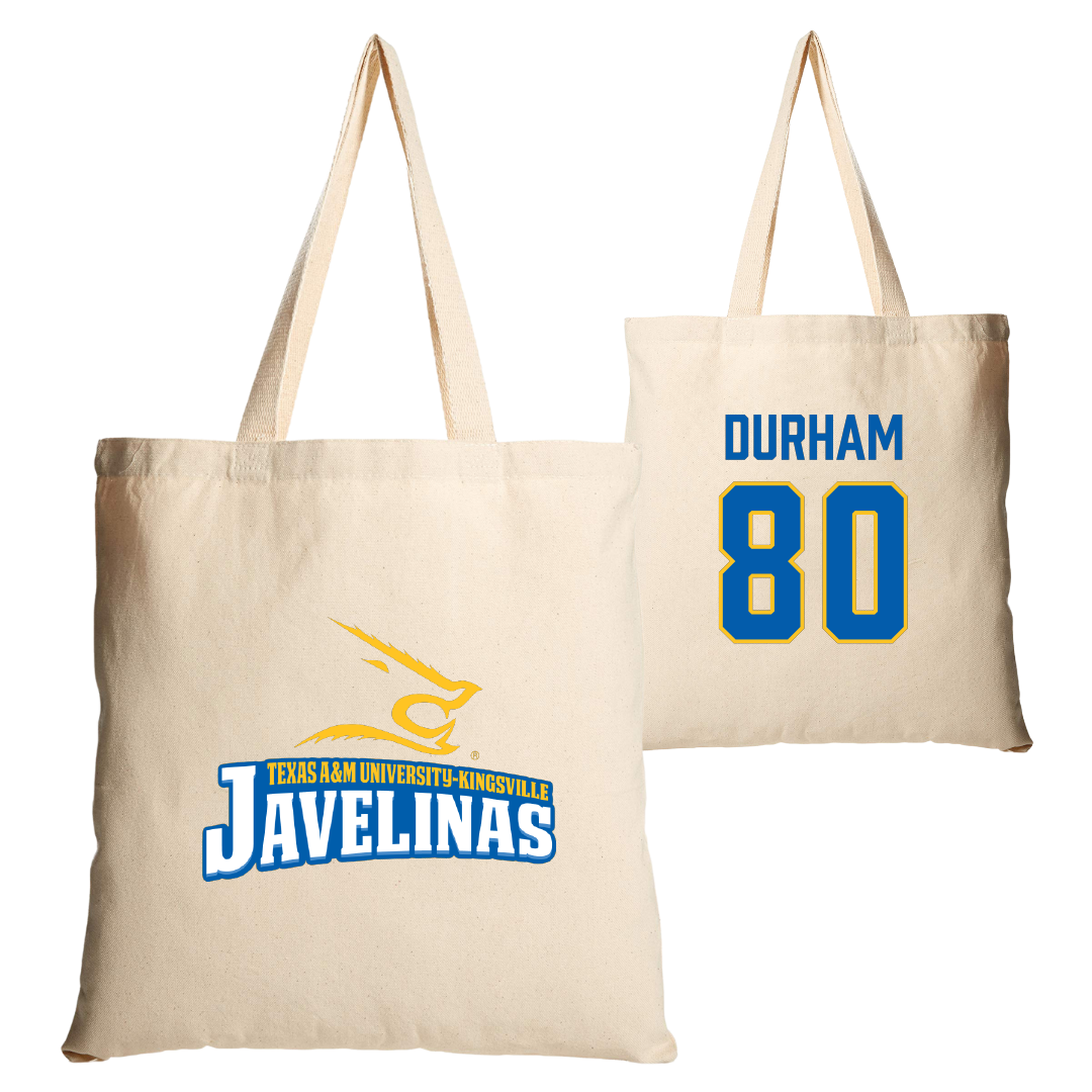 Texas A&M University-Kingsville Football Tan Canvas Tote Bag - #80 Exavier Durham