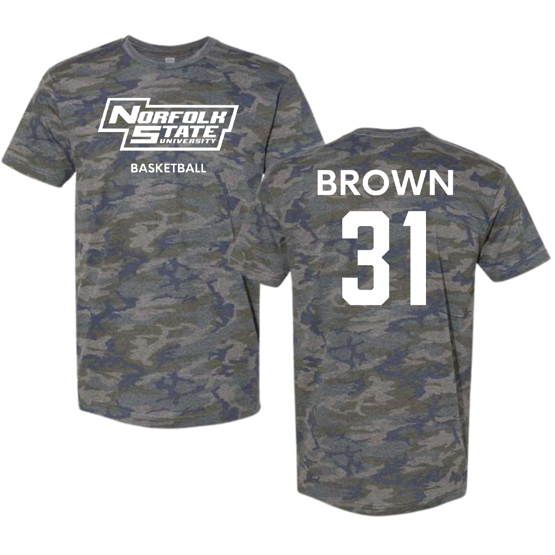 Norfolk State University Basketball (M) Vintage Camo Tee - #31 Cahiem Brown