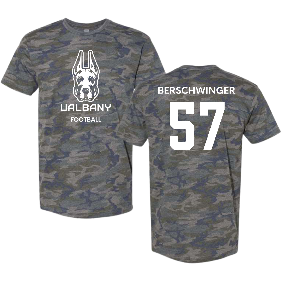 University at Albany Football Vintage Camo Tee - #57 Troy Berschwinger