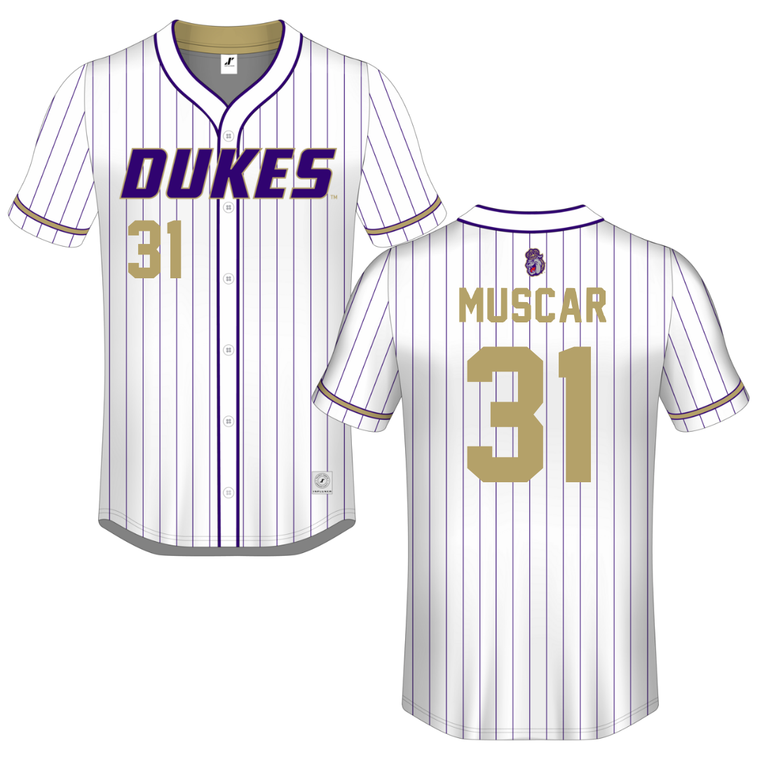 James Madison University White Pinstripe Button-Down Jersey - #31 Tyler Muscar