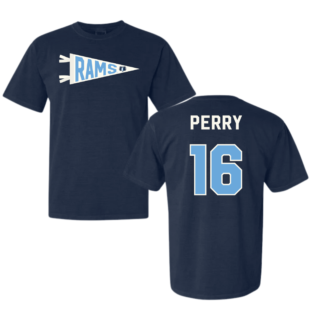 University of Rhode Island Baseball Navy Pennant Comfort Colors Tee - #16 Braeden Perry