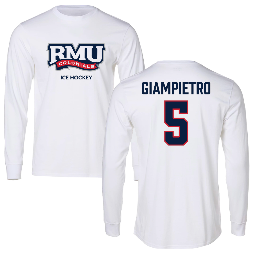 Robert Morris University Ice Hockey (W) White Mascot Performance Long Sleeve - #5 Alaina Giampietro