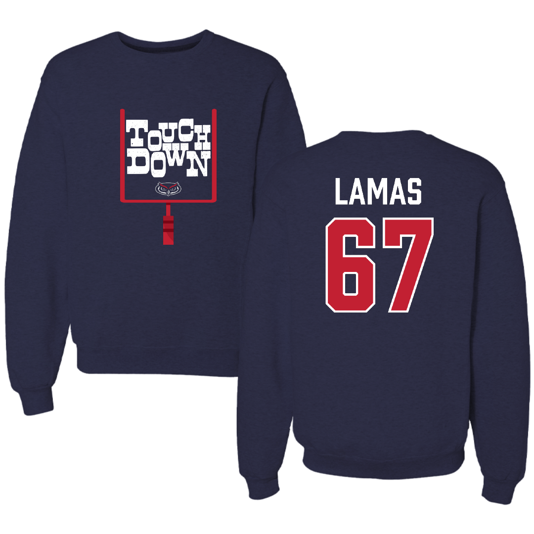 Florida Atlantic University Football Navy Touchdown Crewneck - #67 Andre Lamas
