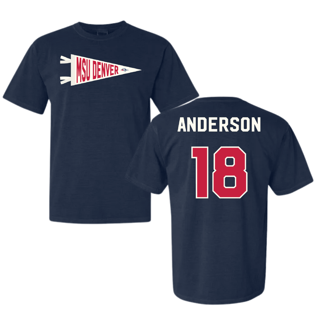 Metropolitan State University of Denver Volleyball Navy Pennant Comfort Colors Tee - #18 Riley Anderson