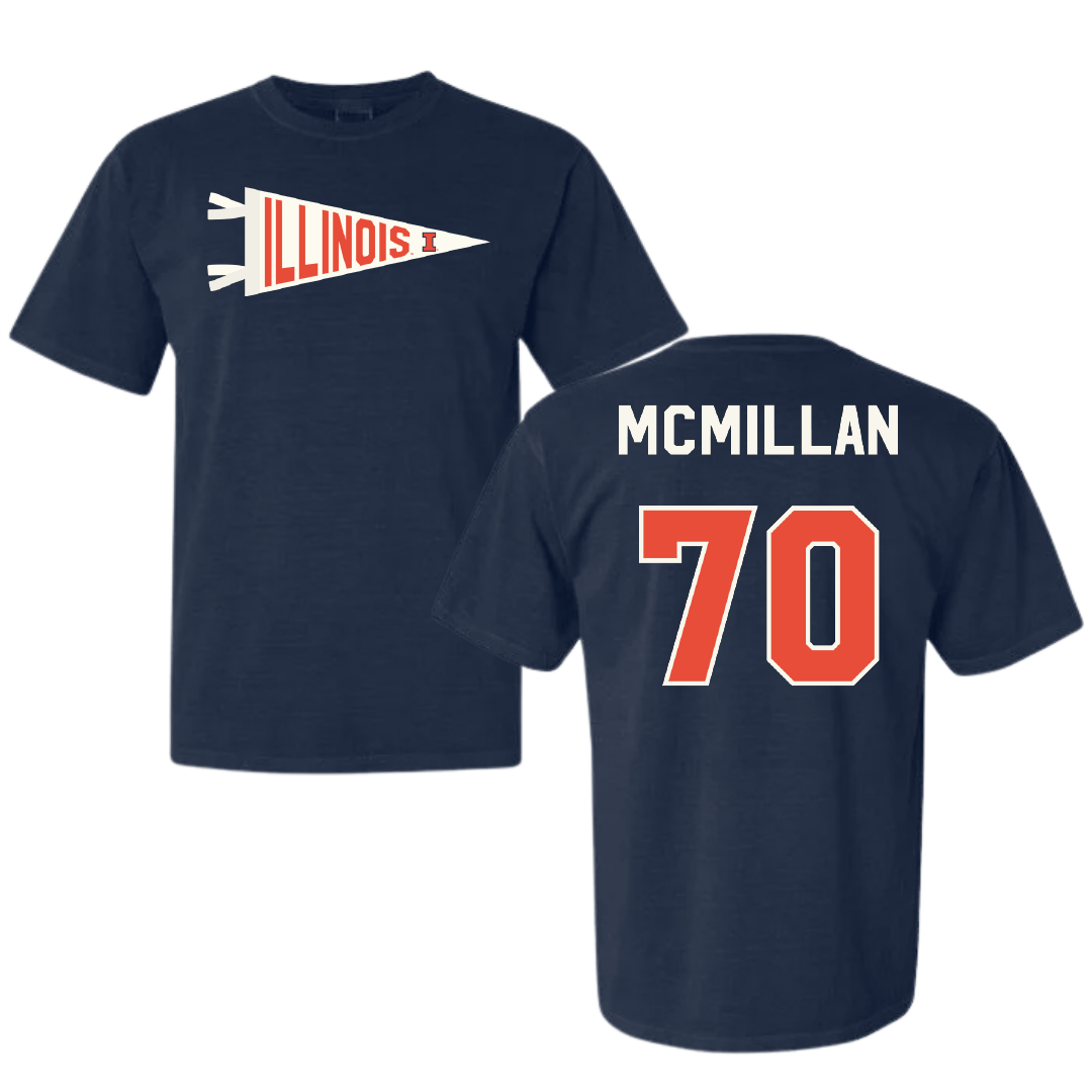 University of Illinois Football Navy Pennant Comfort Colors Tee - #70 Tyler McMillan
