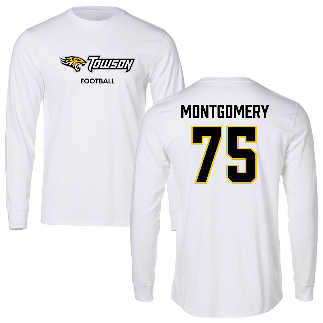 Towson University Football White Performance Long Sleeve - #75 Jaelin Montgomery