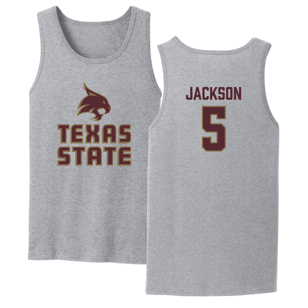 Texas State University Football Sport Gray Tank Top - #5 Darius Jackson