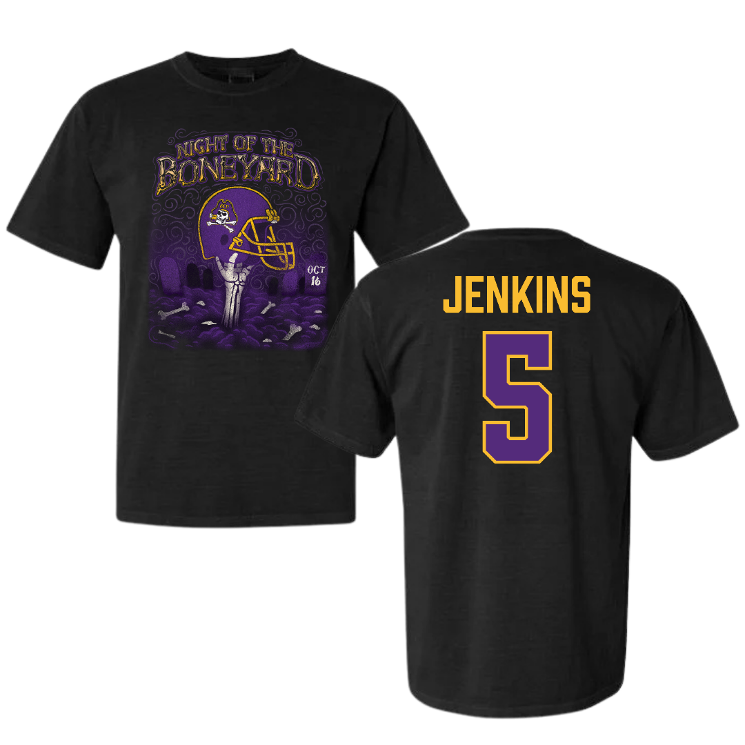 East Carolina University Football Black Night of the Boneyard Comfort Colors Tee - #5 Parker Jenkins
