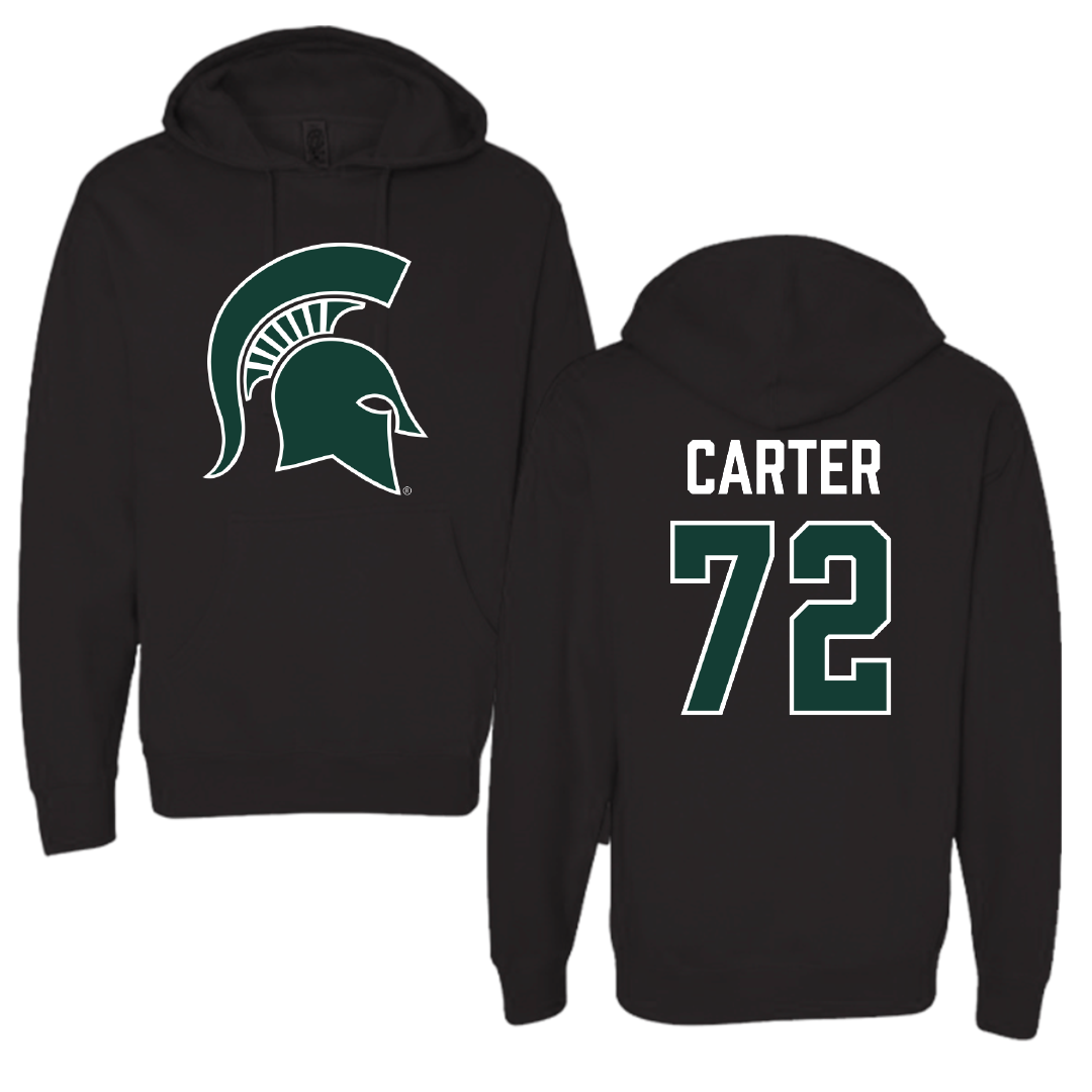 Michigan State University Football Black Hoodie - #72 Caleb Carter