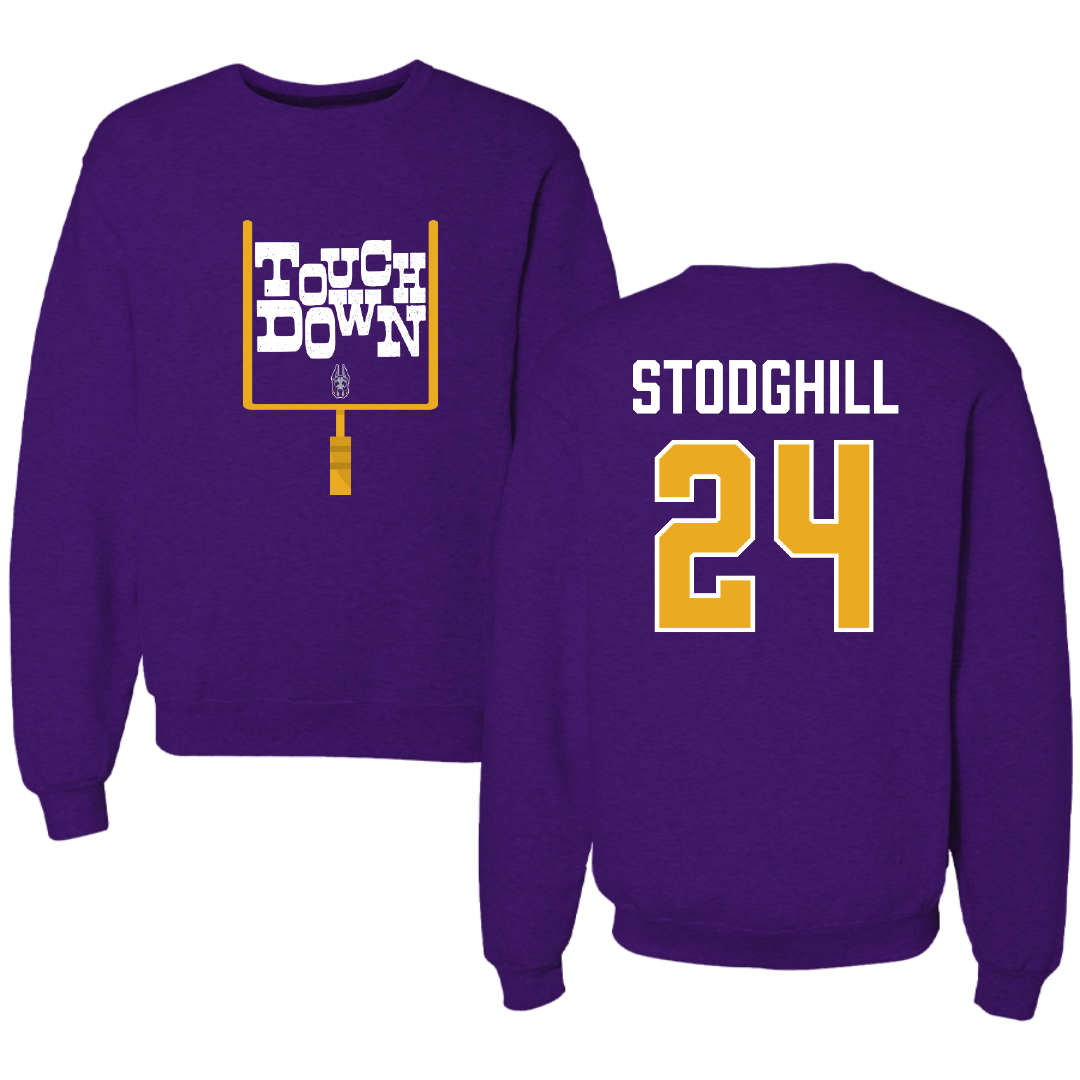 University at Albany Football Purple Touchdown Crewneck - #24 Cam Stodghill