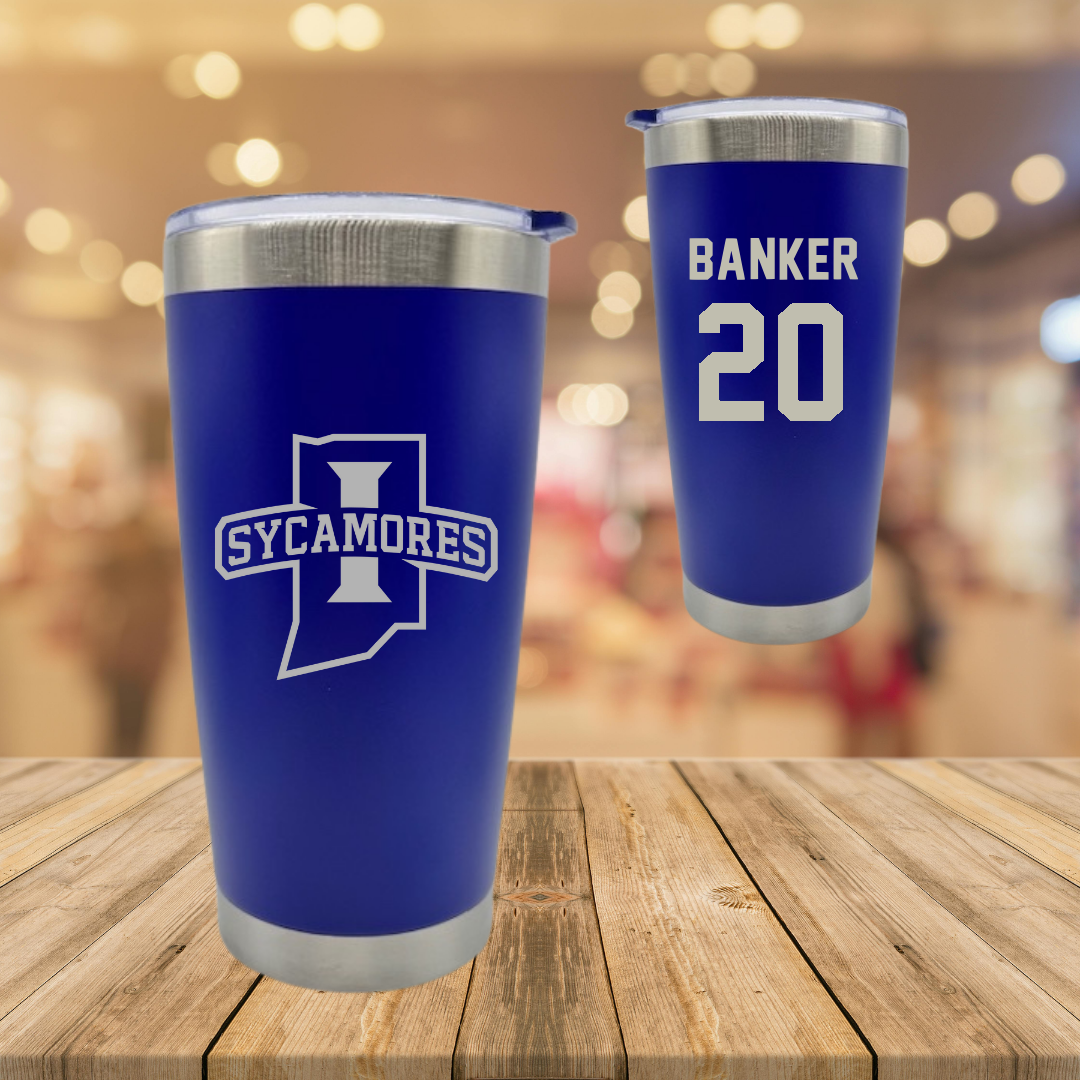 Indiana State University Baseball Blue Stainless Steel Tumbler - #20 Brady Banker