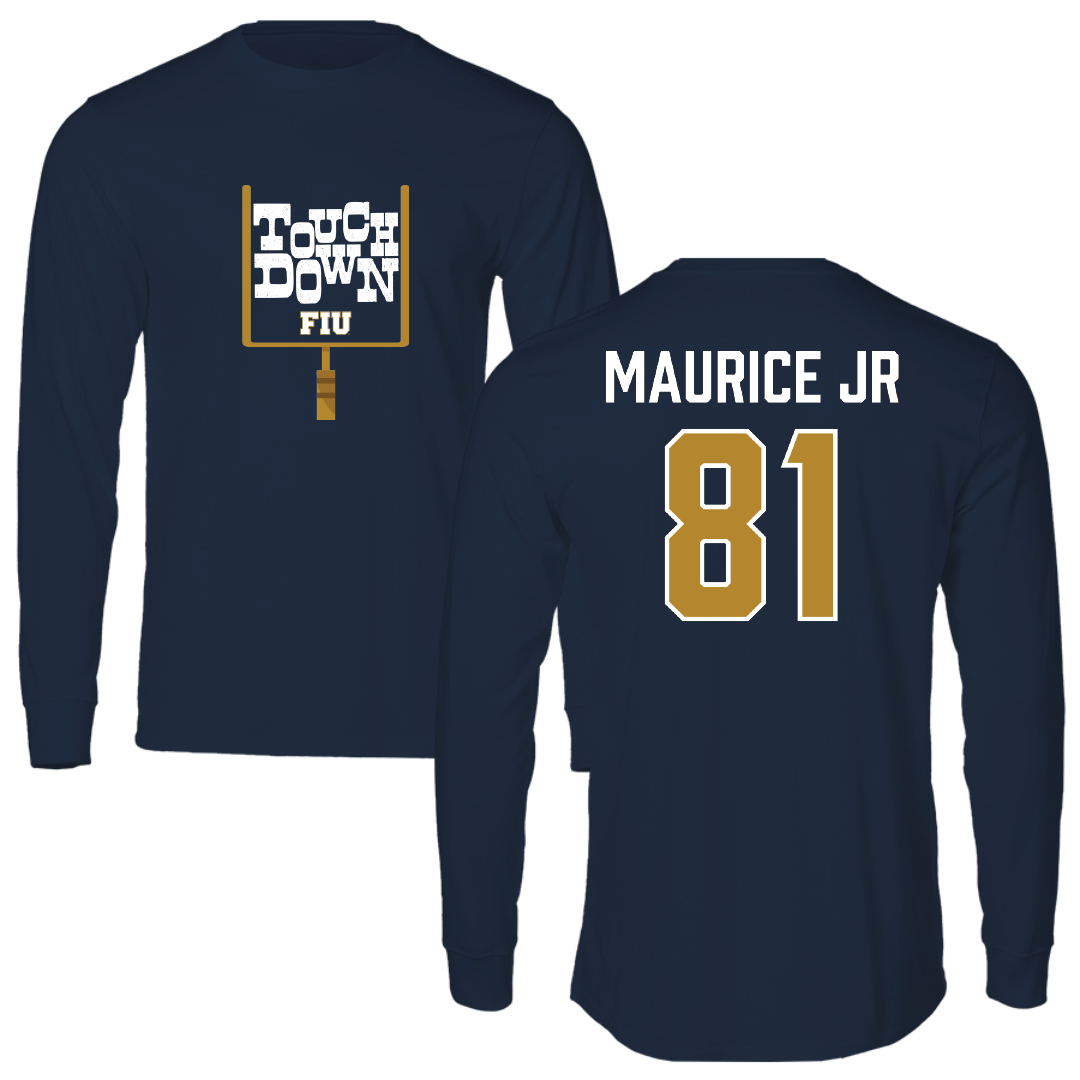 Florida International University Football Navy Touchdown Long Sleeve - #81 Luby Maurice Jr