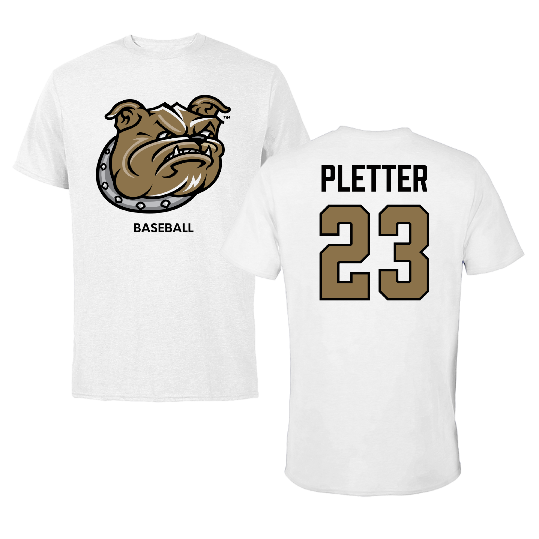 Bryant University Baseball White Tee - #23 Jack Pletter