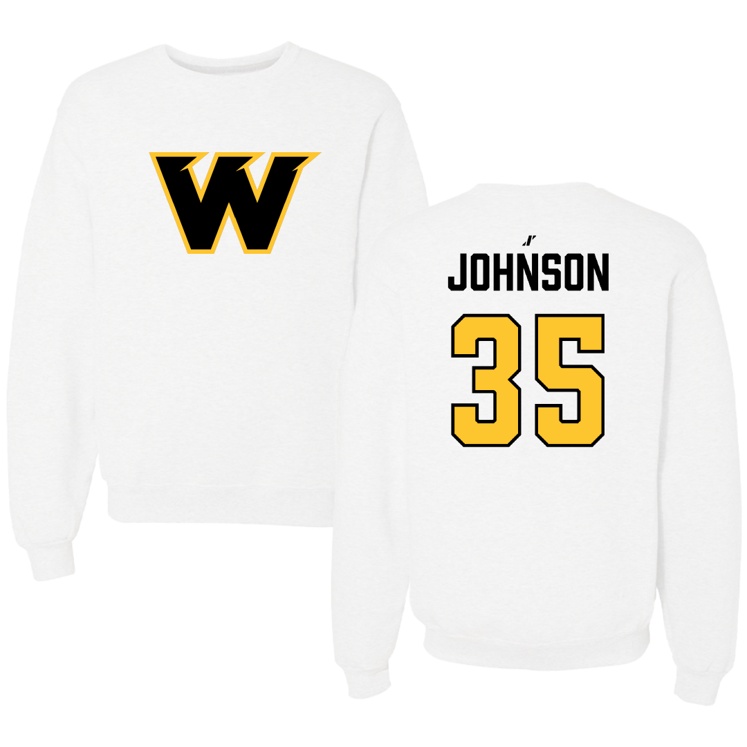 Wayne State College (Nebraska) Football White Crewneck - #35 Luke Johnson