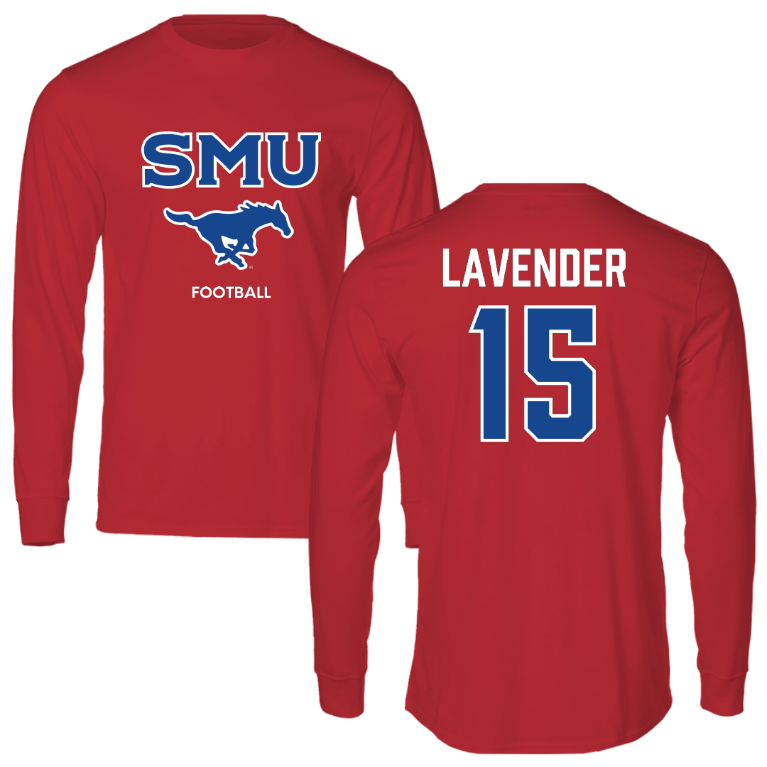 Southern Methodist University Football Red Long Sleeve - #15 Jaxson Lavender