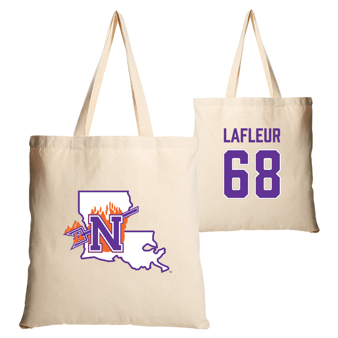 Northwestern State University Football Tan Canvas Tote Bag - #68 Cole LaFleur