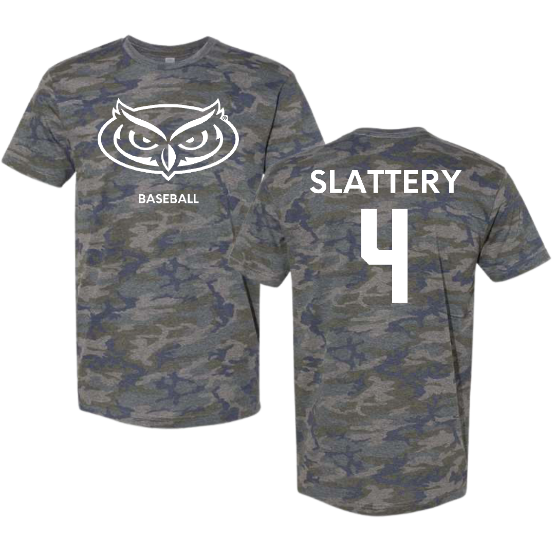 Florida Atlantic University Baseball Vintage Camo Tee - #4 Joseph Slattery