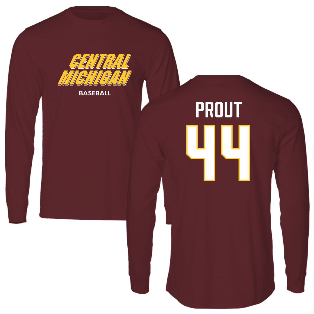 Central Michigan University Baseball Maroon Performance Long Sleeve - #44 Cole Prout