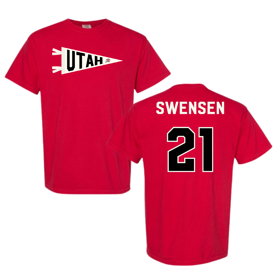 University of Utah Soccer (W) Red Pennant Comfort Colors Tee - #21 Ali Swensen