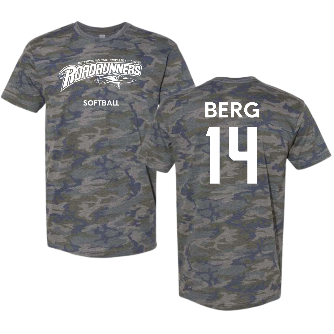 Metropolitan State University of Denver Softball Vintage Camo Tee - #14 Miki Berg