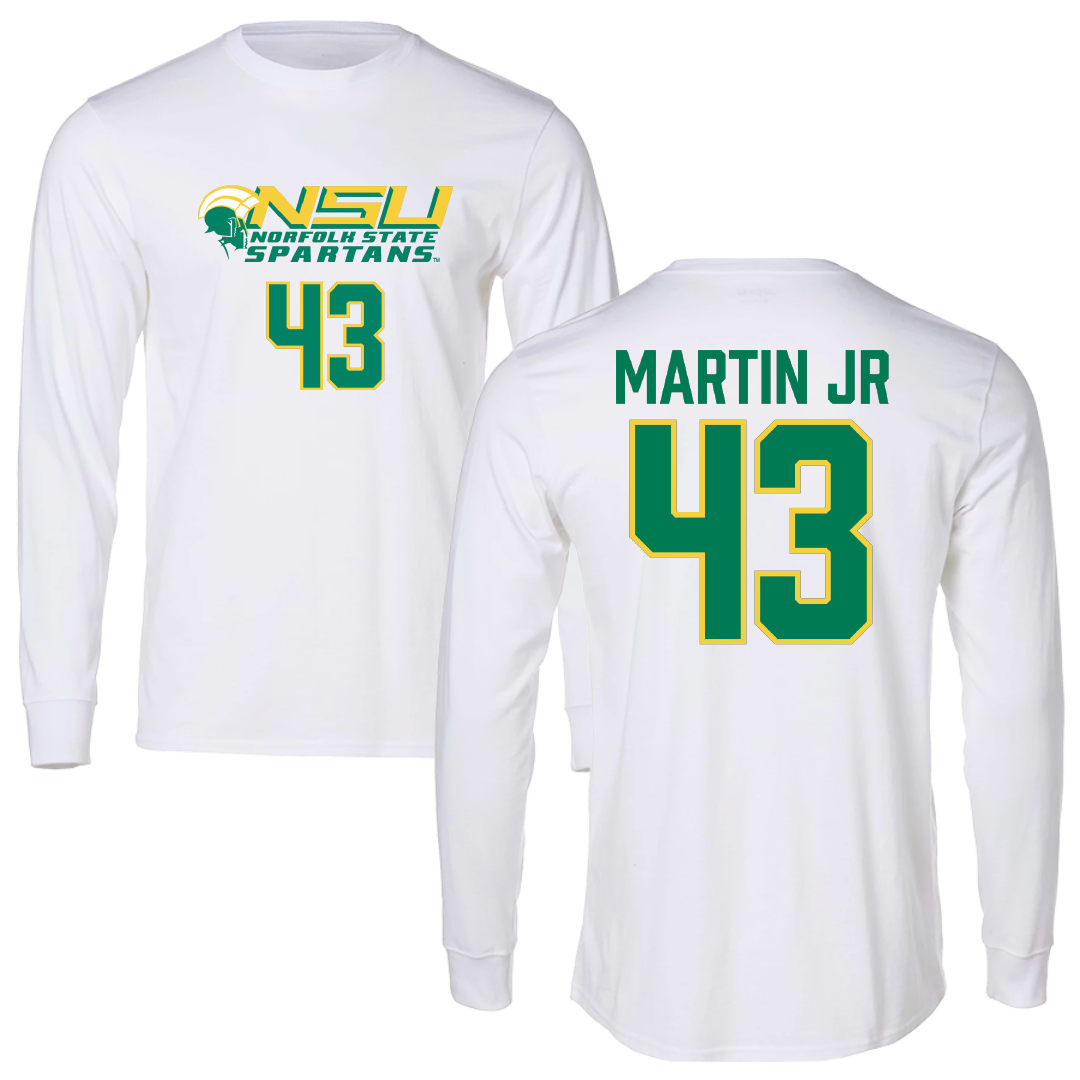 Norfolk State University Football White Performance Long Sleeve - #43 Richard Martin Jr