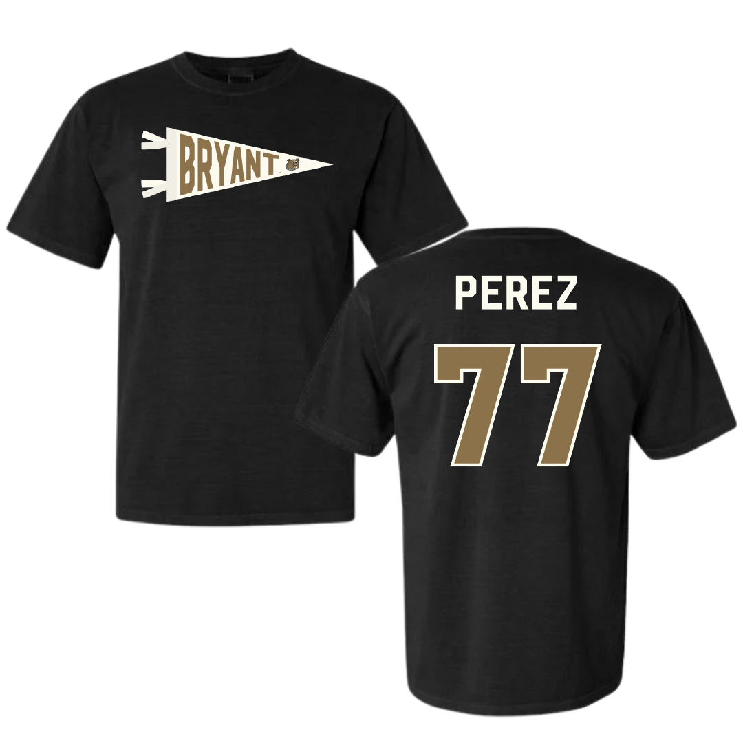 Bryant University Football Black Pennant Comfort Colors Tee - #77 Anthony Perez