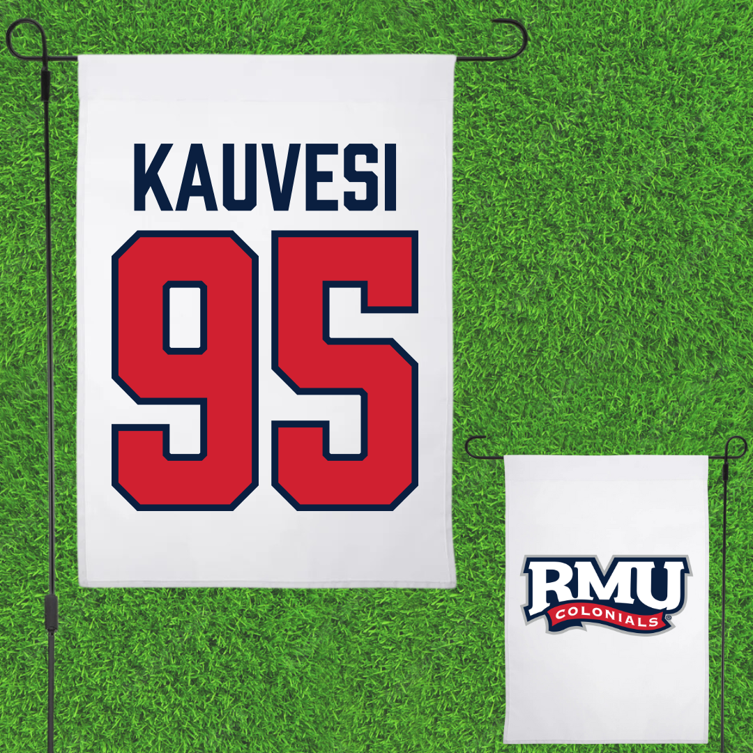 Robert Morris University Football White Garden Flag - #95 Josh Kauvesi