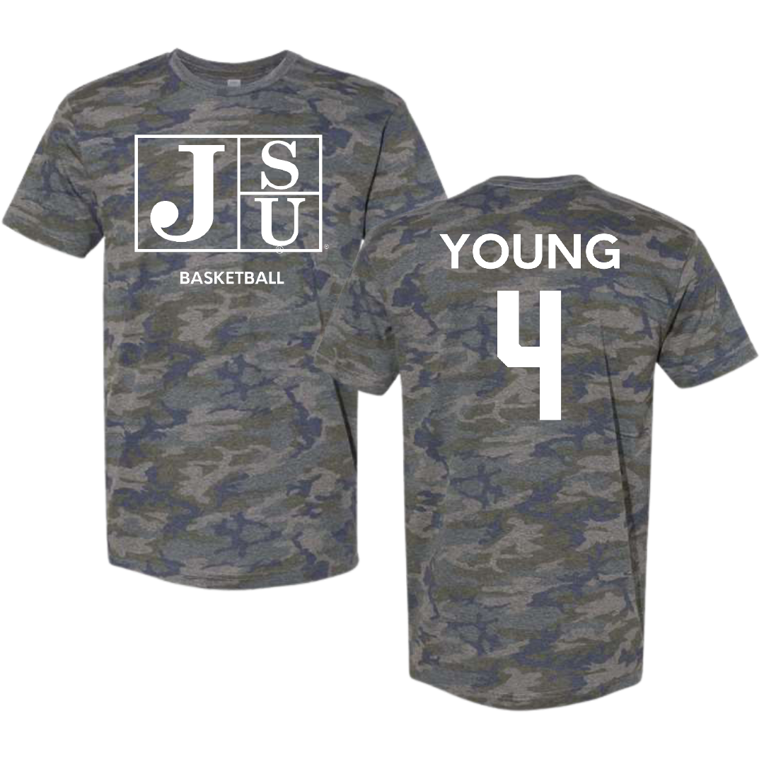 Jackson State University Basketball (M) Vintage Camo Tee - #4 Coltie Young