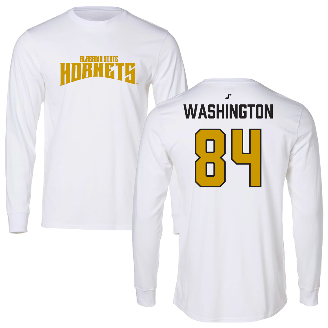 Alabama State University Football White Classic Performance Long Sleeve - #84 Joshua Washington