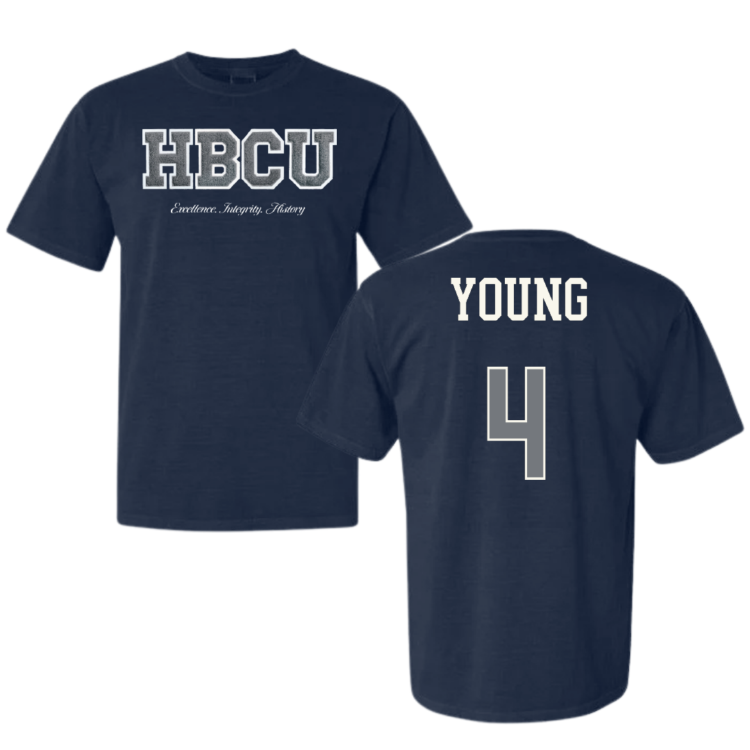 Jackson State University Basketball (M) Navy HBCU Varsity Comfort Colors Tee - #4 Coltie Young