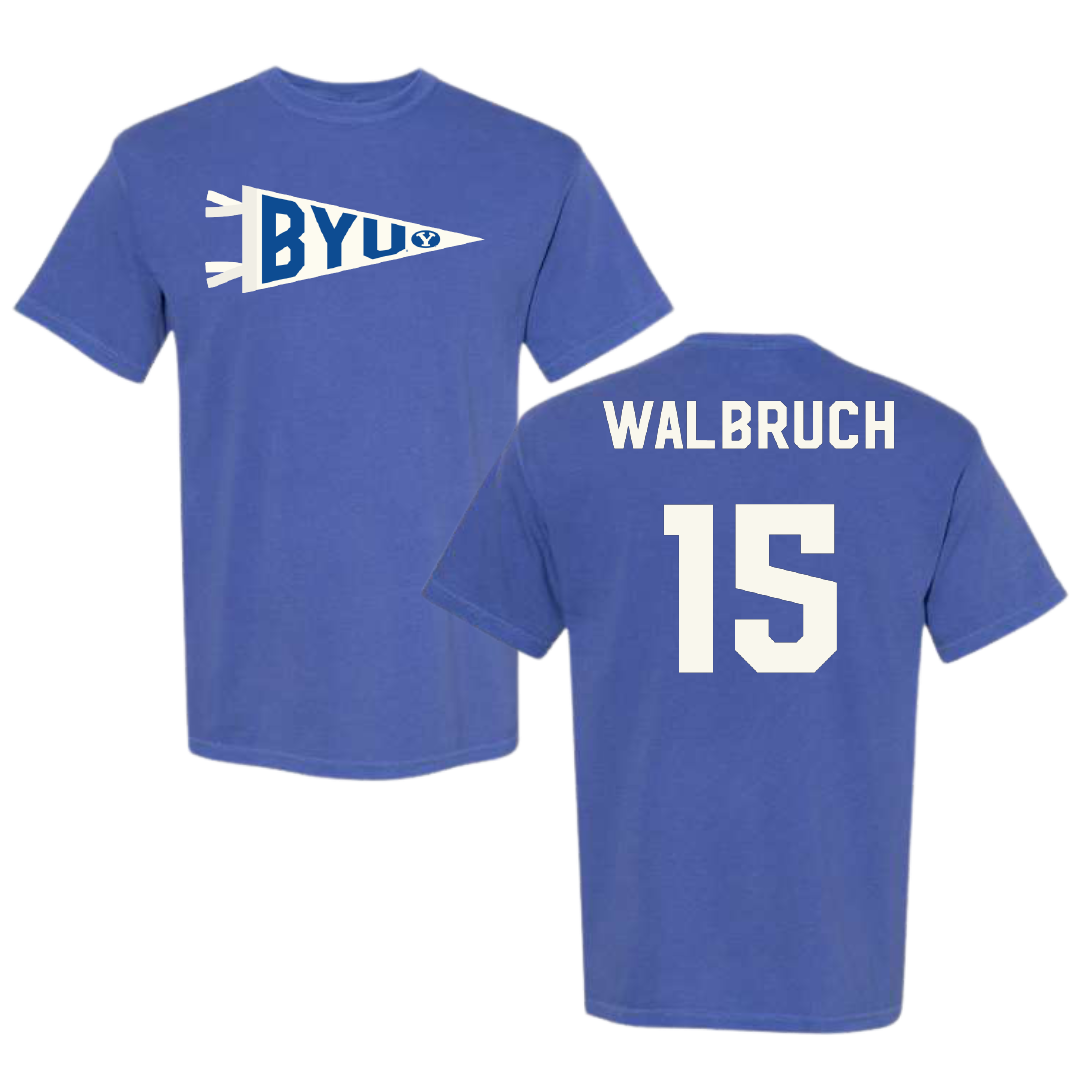 Brigham Young University Soccer Blue Pennant Comfort Colors Tee - #15 Ellie Walbruch