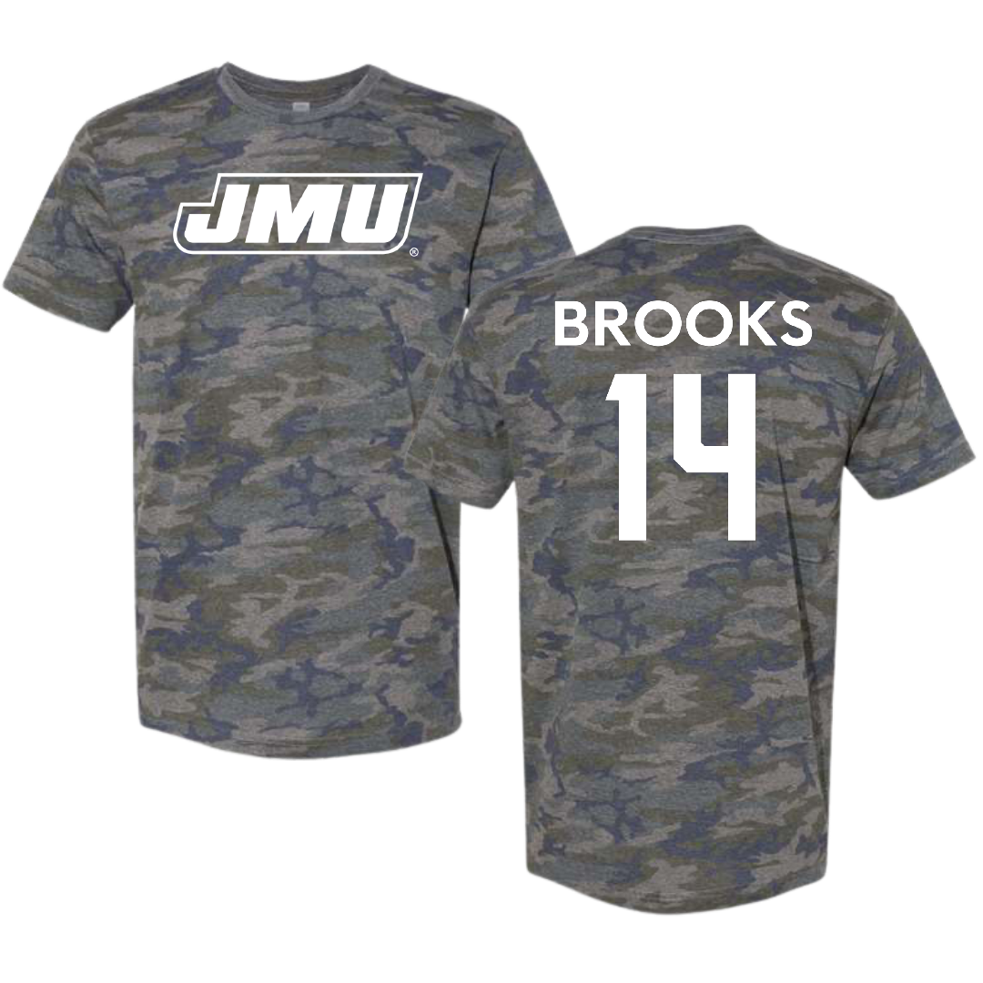 James Madison University Baseball Vintage Camo Tee - #14 TJ Brooks