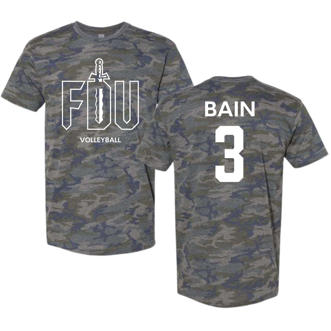 Fairleigh Dickinson University-Metropolitan Campus Volleyball (W) Vintage Camo Tee - #3 Avery Bain