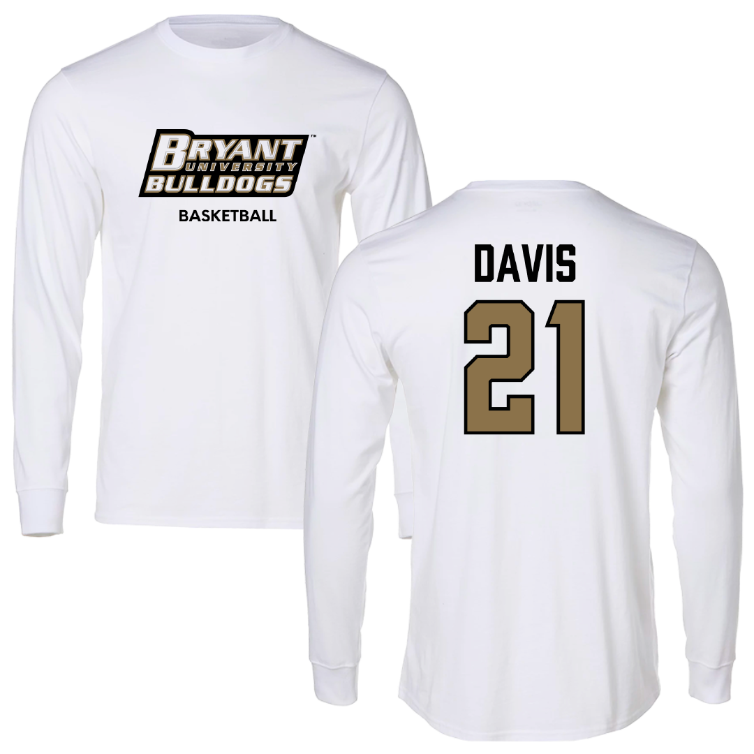 Bryant University Basketball (M) White Long Sleeve - #21 Aaron Davis
